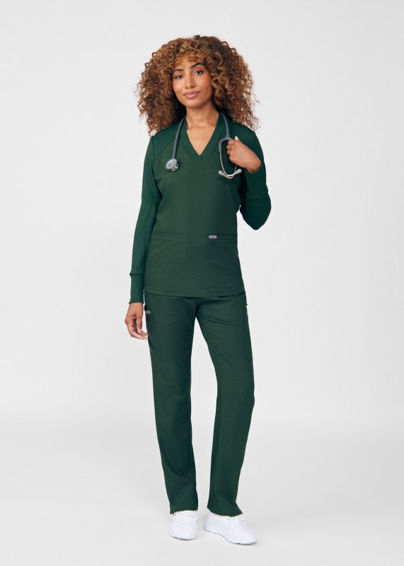 LANDAU FORWARD WOMEN'S LONG SLEEVE TOP AND STRAIGHT-LEG CARGO PANT SCRUB SET