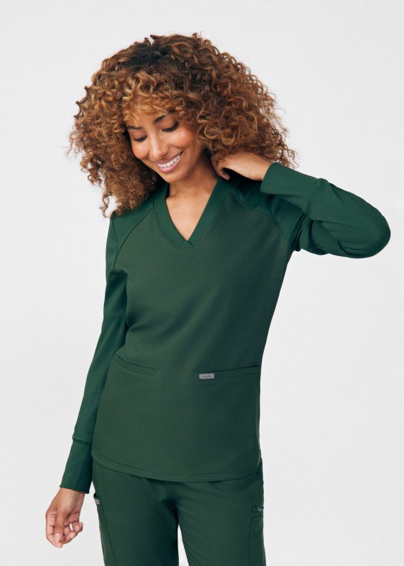 LANDAU FORWARD WOMEN'S LONG SLEEVE TOP AND STRAIGHT-LEG CARGO PANT SCRUB SET